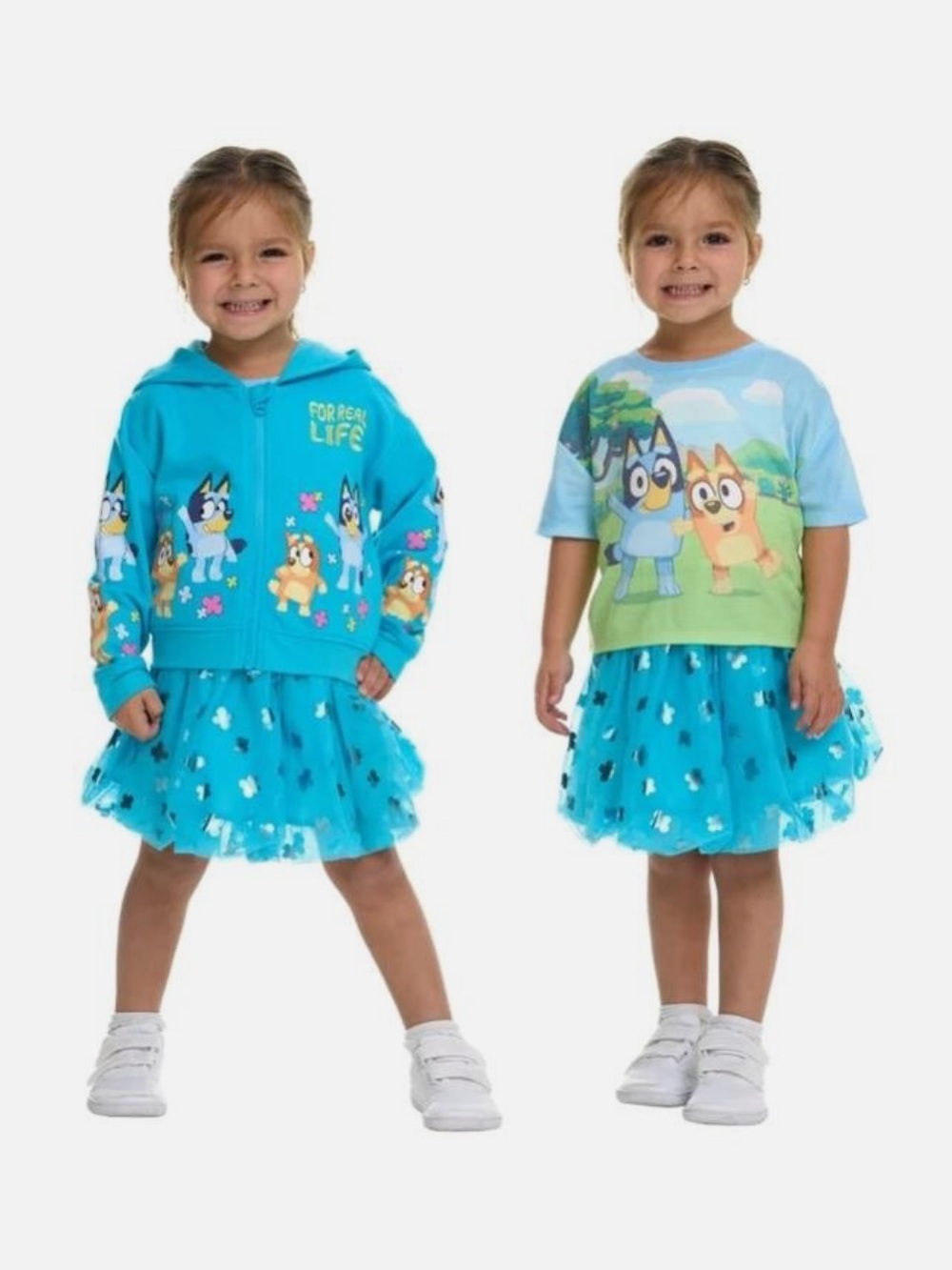 Bluey Girls Tutu Set Blue Multicolor 3-Piece Hoodie T-Shirt and Skirt Ballet